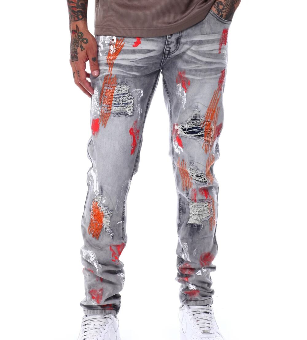 Switch Remarkable Jeans 34x30 Mens Slim Tapered Destroyed Paint Drip Streetwear